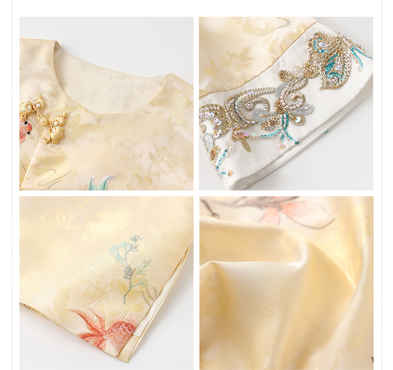 Bộ áo váy satin thêu jacquard cổ tròn phong cách Trung Hoa N6026 — áo, váy chi tiết 20