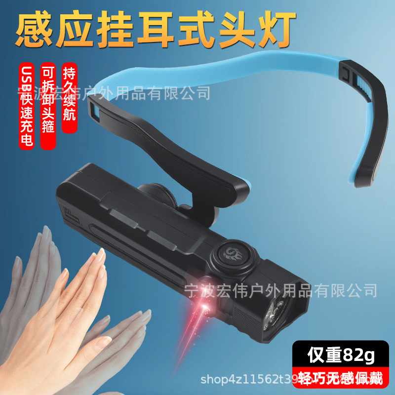 新款户外照明头灯挂耳头戴工作灯挥手感应便携可拆卸|undefined