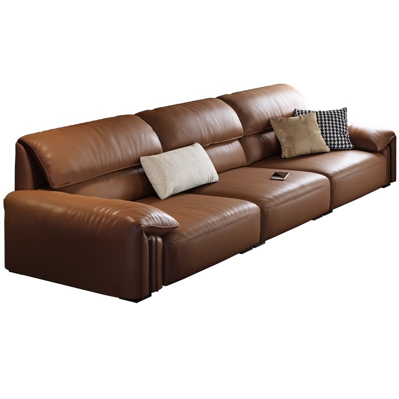 Sofá de cuero minimalista italiano, muebles de sala de estar de cuero de vaca modernos y simples, retro, nuevo estilo recto, envío en todo.