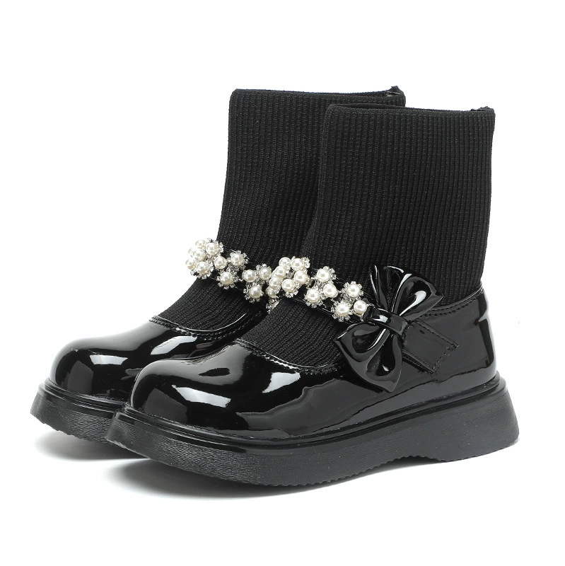 Детские ботинки для девочек, короткие ботинки-мартинсы, новинка весны и осени 2024, осенние из натуральной кожи, в британском стиле, с носками-принцессами, одиночные ботинки