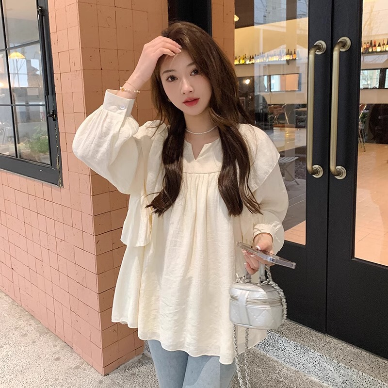 Pregnant Women's Clothing Autumn Fashion Korean Style Pregnant Long Sleeve Top Loose Casual Doll Shirt Autumn Simple All-match Clothes