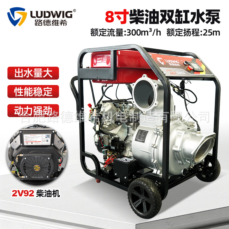 LD200LE 柴油8寸双缸清水泵污水泵大流量高扬程抽水机排水泵2V92