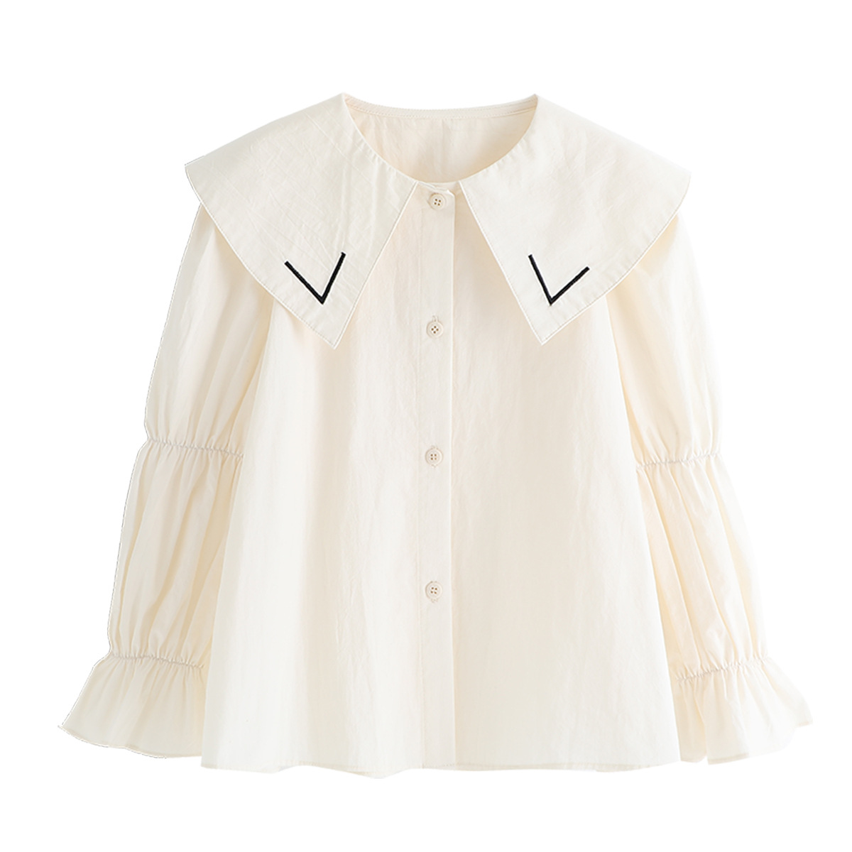 Estilo coreano dulce estilo solapa puff manga camisa de las niñas 2024 primavera nuevos niños todo-fósforo color sólido bebé camisa