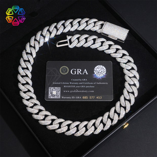 2025 New Cuban Chain S925 Silver 18mm Three-Row Moissanite Cuban Chain Crescent Shape European and American Hot Style Is on Sale