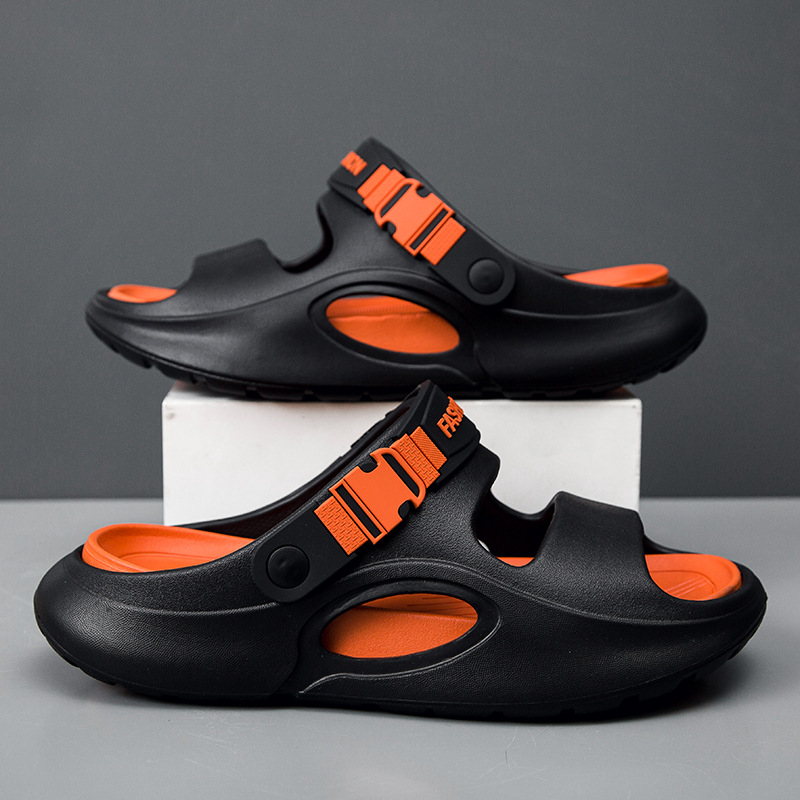 Pantuflas de dos colores para hombres en verano, antideslizante, pisando mierda, chanclas de suela gruesa, sandalias de playa de doble uso para conducción al aire libre