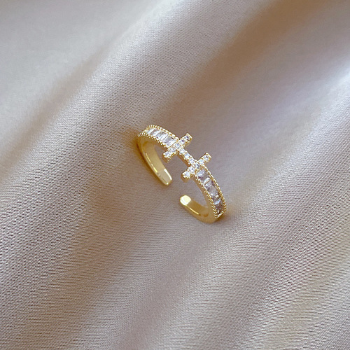 [Real Gold] Full Diamond H Wedding Ring Ring Opening Adjustable Simple Hand Jewelry Japanese Ring Couple Ring