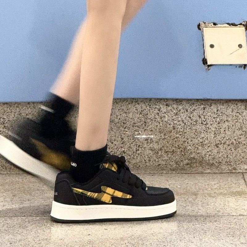 复古格子布休闲厚底校园百搭板鞋韩版小众休闲运动鞋情侣款面包鞋|undefined