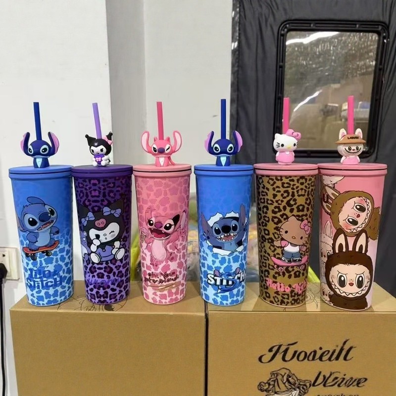 ステッチクロスボーダー漫画魔法瓶カップ、大容量のシンプルなウォーターカップ、高価値のコーヒーカップ、屋外ポータブルアイスカップ|undefined