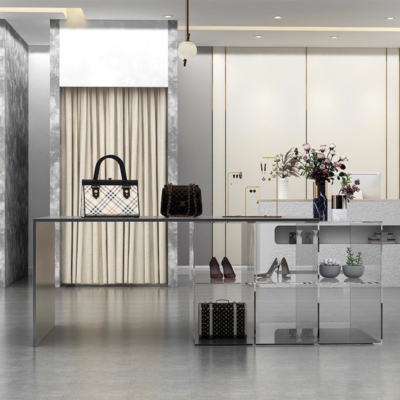服装店亚克力中岛台展示桌流水台不锈钢组合陈列摆台展示柜轻奢简