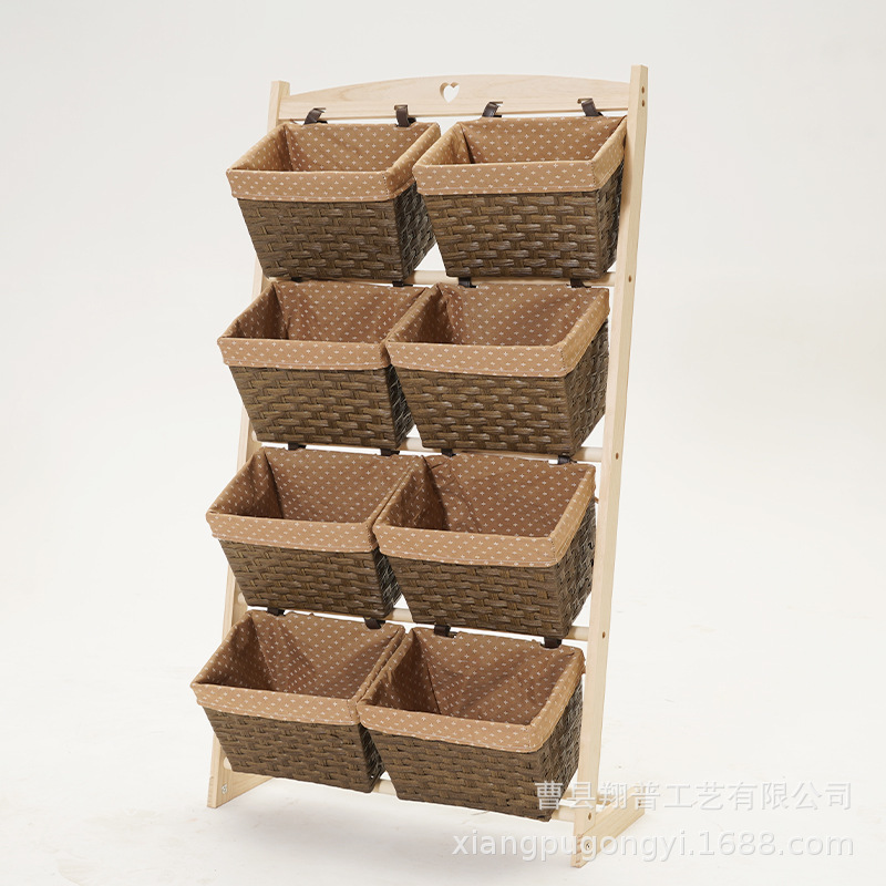 Wooden basket storage basket bookshelf floor bedside storage rack sundries rack multi-layer storage rack dirty clothes storage basket