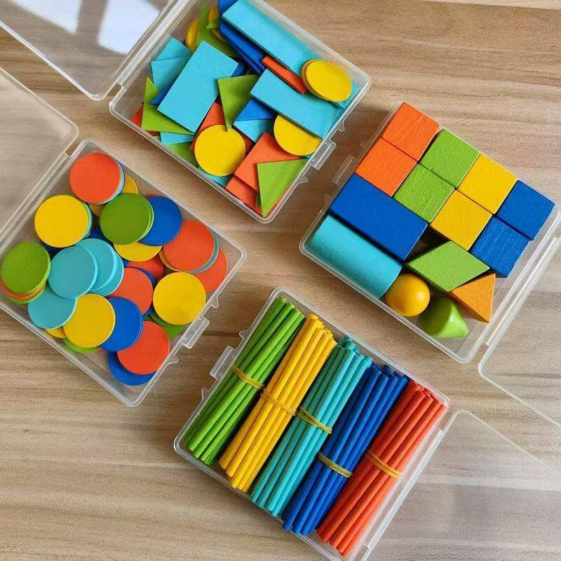 Juego completo de material didáctico de matemáticas para el primer grado de la escuela primaria, gráfico geométrico tridimensional, disco geométrico, barra de rompecabezas