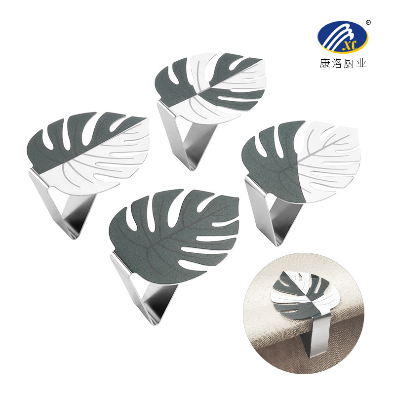 亚马逊新款不锈钢龟背竹叶桌布夹创意UV印台布夹加厚防滑固定夹