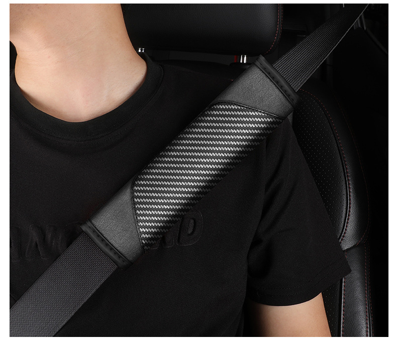Cross-Border Popular Carbon Fiber Car Seat Belt Shoulder Cover Leather Color Matching Soft and Comfortable Sports Safety Cover
