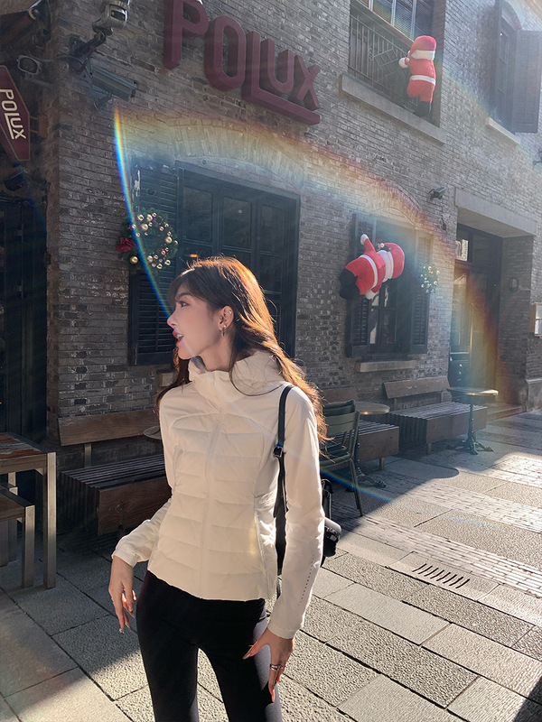 2025新款lulu羽绒服女冬季90白鸭绒短款轻薄收腰瑜伽运动健身外套|undefined