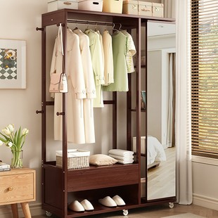 Wholesale full storage cabinet complete set of hanger coat rack solid wood full-wear mirror multi-function with drawer combination floor