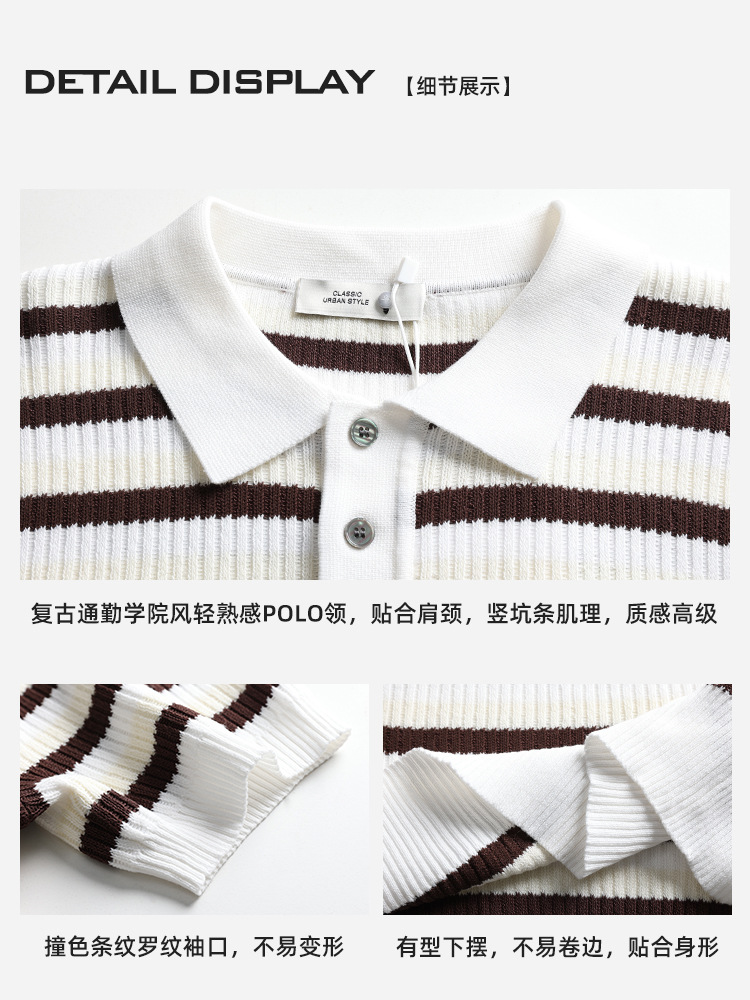 Europa y América transfronterizos hombres con solapa a rayas de hielo polo camisa de negocios casual de alto nivel Paul mangas cortas prendas de punto para hombres