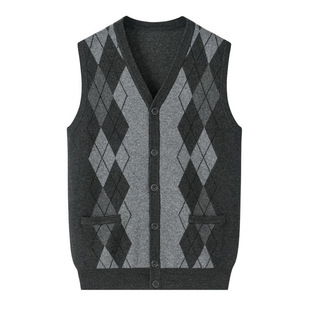 Middle-aged and elderly vest men's dad wool vest elderly waistcoat Spring and Autumn Cashmere sweater grandpa cashmere vest