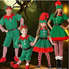 クリスマスコスチューム子供用クリスマスエルフコスプレ衣装男の子と女の子用大人グリーンエルフクリスマスプロムパーティー
