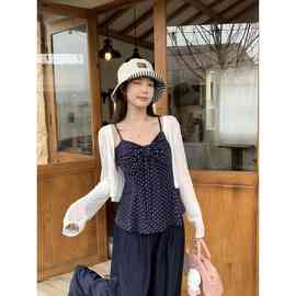 实拍2025秋新款胖mm大码女装波点蝴蝶结抹胸吊带针织开衫套装