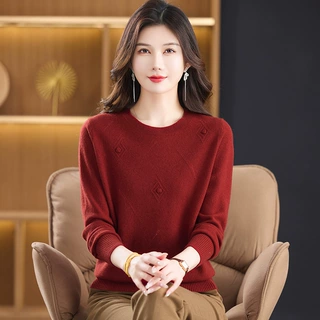 【100%纯羊毛】妈妈毛衣上衣中老年针织羊毛衫打底衫秋冬女装厚款