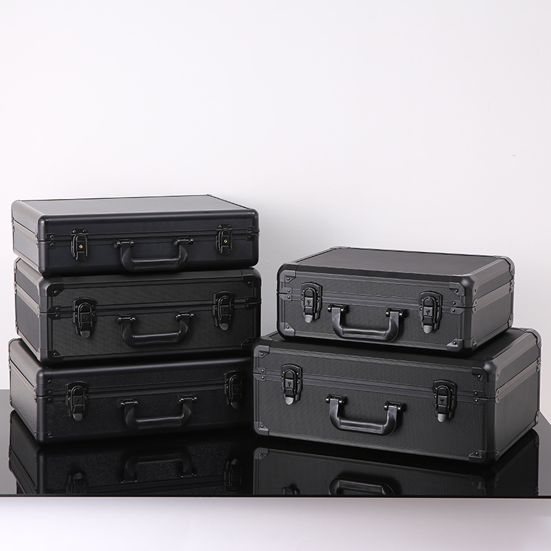 Large Black Aluminum Alloy Portable Tool Boxtrument And Equipment Sample Display Box With Sponge Model Aluminum Box