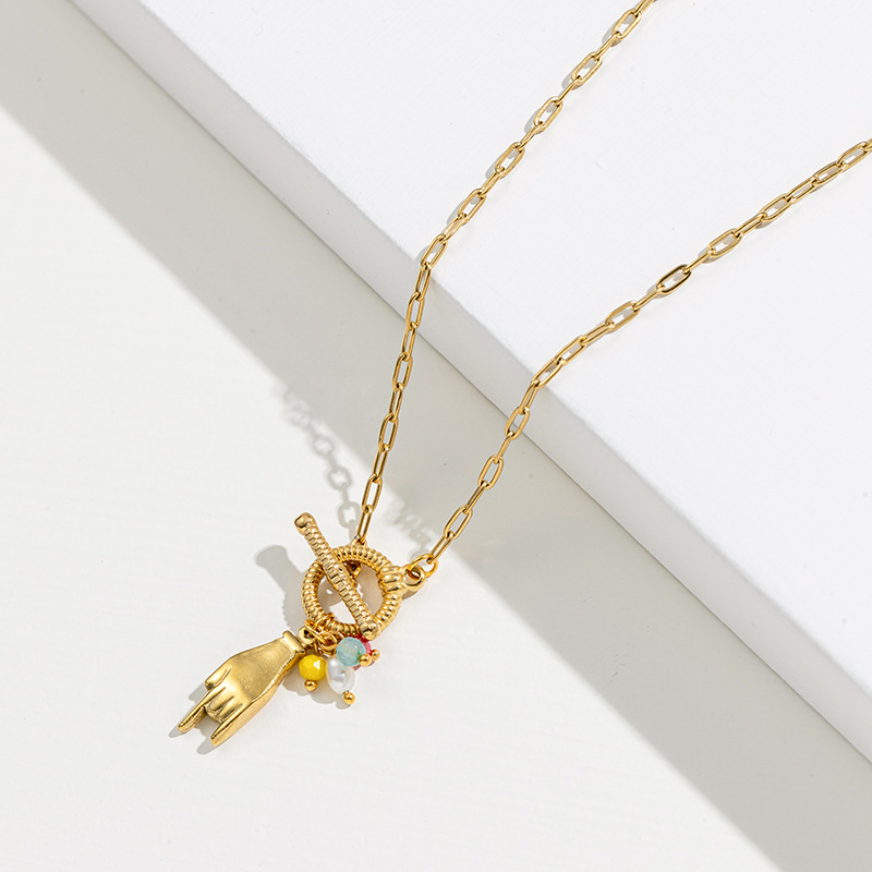 Fashion Geometric Hand Heart Shape Stainless Steel Plating Artificial Pearls Necklace