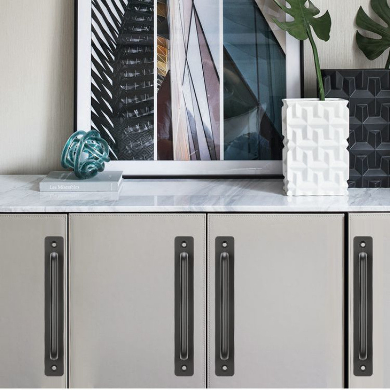 Punch-free Handle Push-pull Door Aluminum Alloy Solid Cabinet Door Drawer Handle Translating Door Black Sticky Small Handle