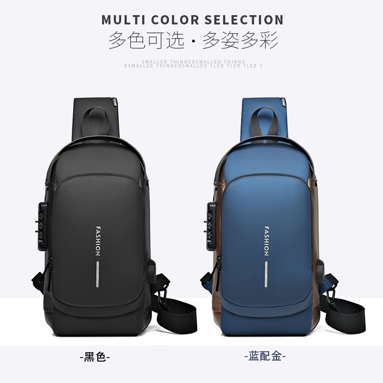 Cross-Border hombres de cuero película impermeable crossbody bolsa de pecho motocicleta al aire libre de gran capacidad ocio USB contraseña antirrobo bolsa de hombro