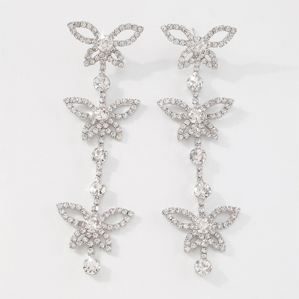 Fashion Full Diamond Long Butterfly Sparkling Earrings Wholesale Nihaojewelry display picture 6