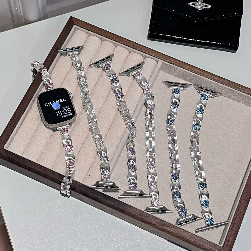 Ремешок для Apple Watch/iPhone 6/7/8/9/10, металлическая цепочка-браслет, цветочный, 42 мм, 46 мм