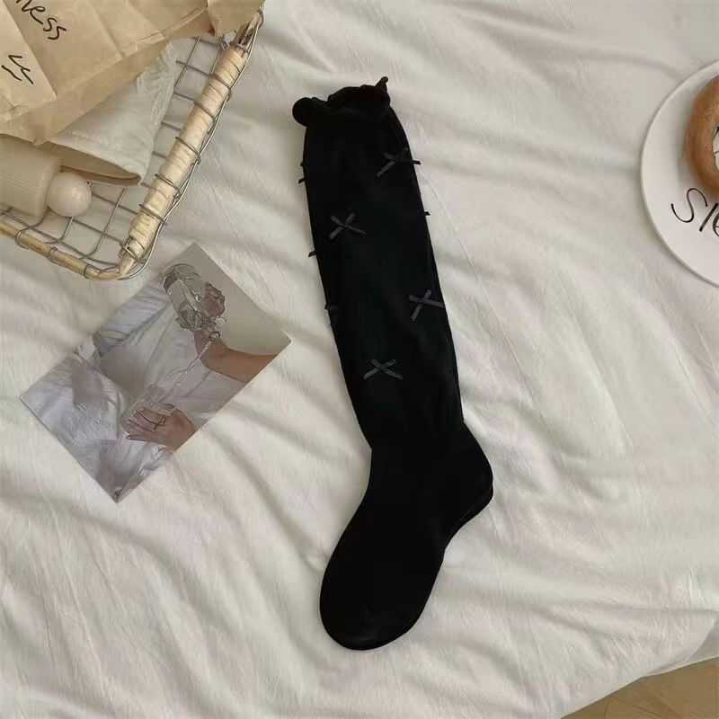 芭蕾风蝴蝶结jk洛丽塔袜子女过膝白色夏天防滑小腿堆堆袜无骨袜子|undefined