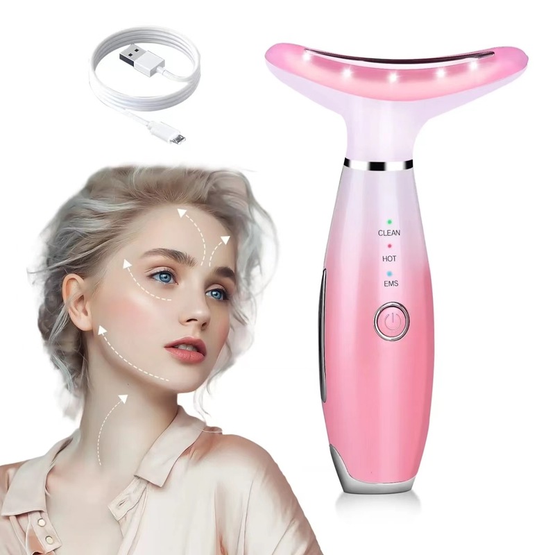 越境ネックケア機器 カラーライト温熱ネックケア EMS振動マッサージ 美顔器 家庭用フェイスリフト引き締め美容器|undefined