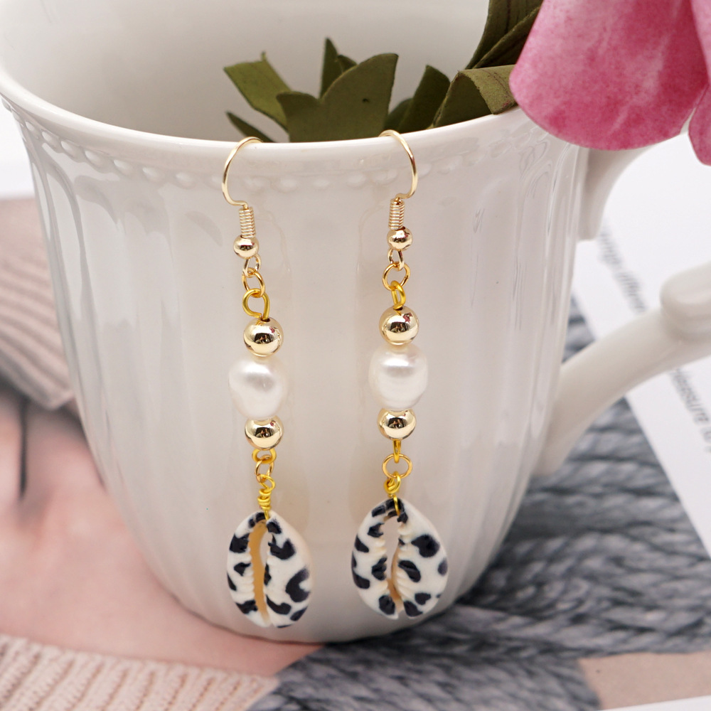 Fashion Leopard Shell Pendant Stainless Steel Pearl Earringspicture8