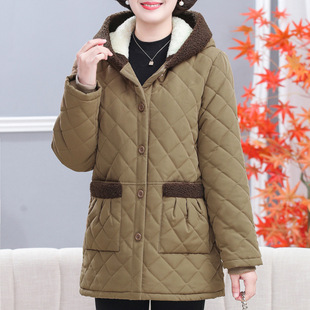 Winter Mother's Cotton Coat Loose plus size Western Style fleece-lined Thickened Cotton Coat Mid-length Slimming Casual Cotton Coat Women's Coat