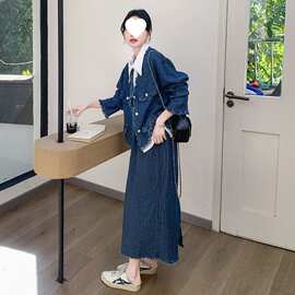 牛仔外套半身裙套装衬衫三件套女2026春秋新款超好看小个气质