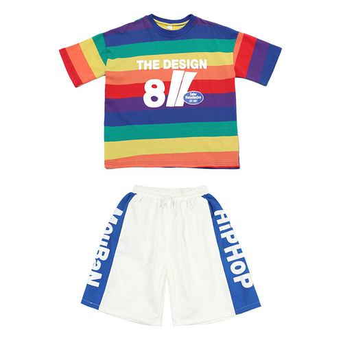Children's street dance clothing, summer boys' hip-hop suits, short-sleeved girls' jazz dance practice clothes, kindergarten performance clothes