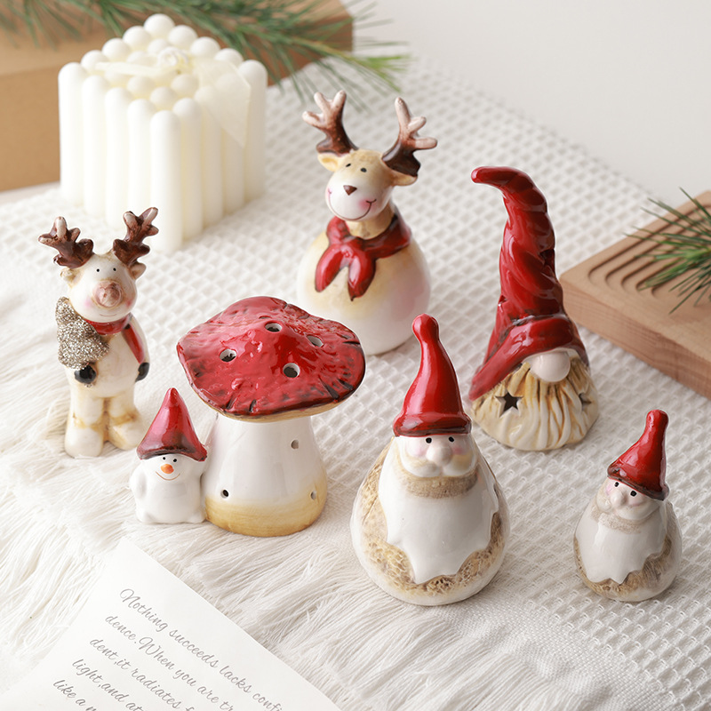 Buscando madera, nuevos productos transfronterizos, adornos de cerámica retro navideños, mesa de alce de muñeco de nieve para ancianos, decoración de luces, regalos