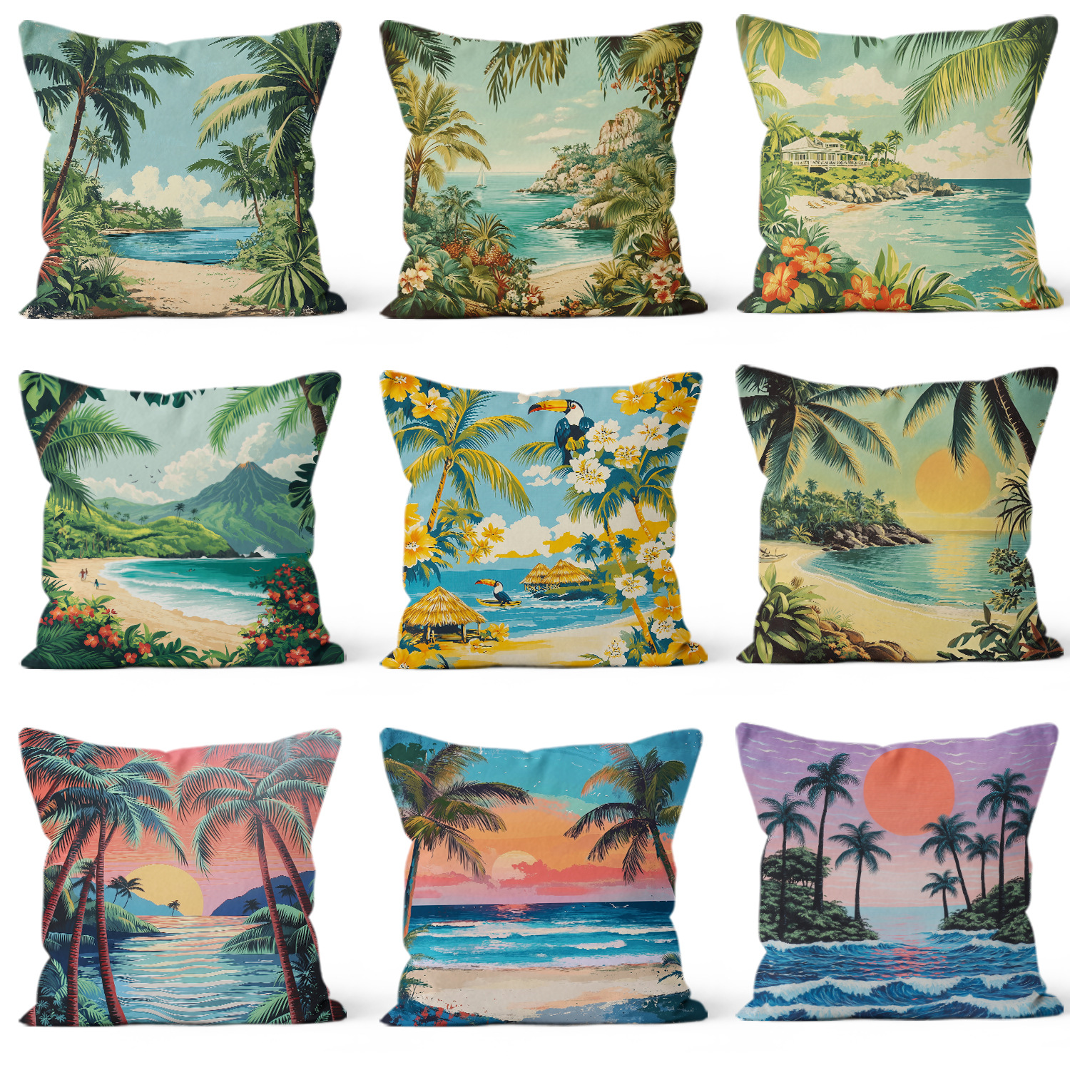 Vacaciones de Hawaii impresión almohada de viento cuadrada sala de estar sofá dormitorio cabezal de cama almohada funda sin núcleo cojín de coche