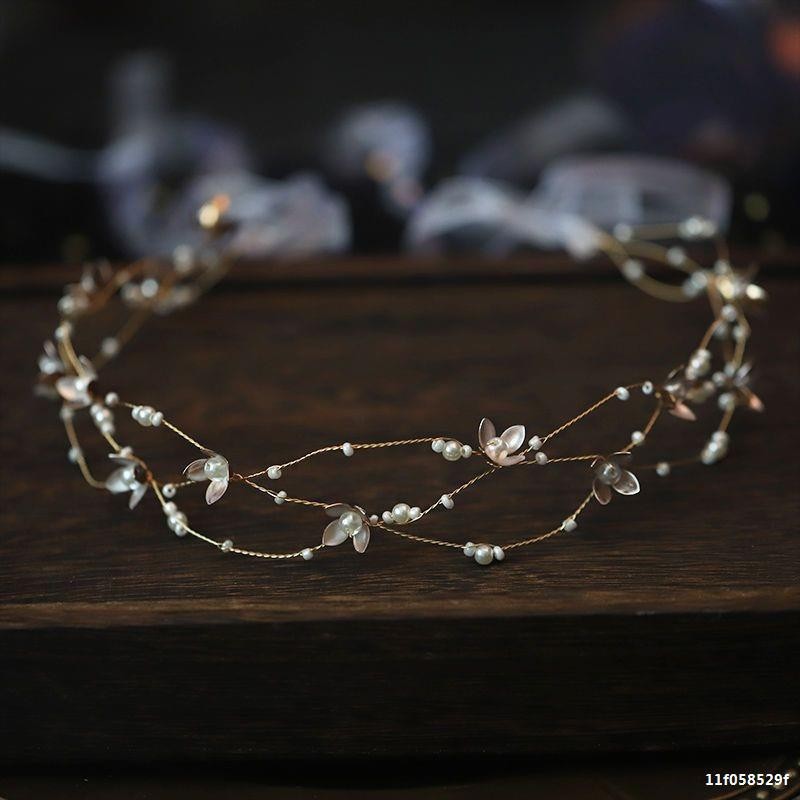 European and American Simple Golden Flower Chain Bridal Tiara Beaded Headband 2019 New Fairy Wedding Dress Wedding Accessories