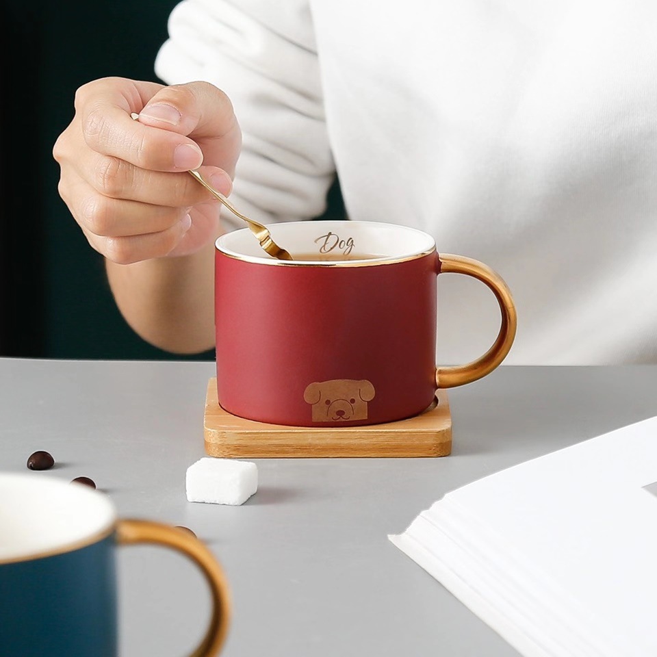 Estilo nórdico té de la tarde taza de café regalo taza de agua taza de leche y platillo personalizado boca de oro mango de oro Taza de cerámica