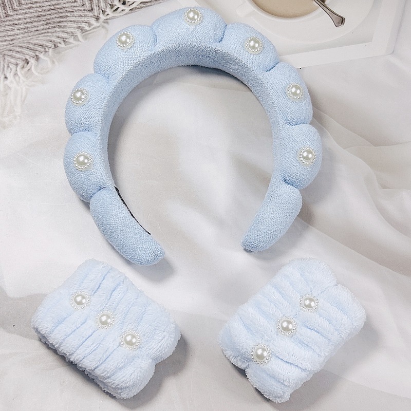 기계 재봉 트위스트 진주 헤어 밴드-블루 (20*17*4cm 89g)