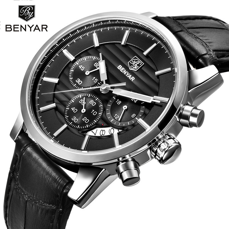 BENYAR Binya reloj de negocios de los hombres de cuarzo explosión transfronteriza de seis Pines de moda de cuero calendario multifunción Mesa 5104