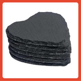 ✅厂家批发欧式心形板岩杯垫 餐盘 黑色天然岩石杯垫隔热垫页岩杯