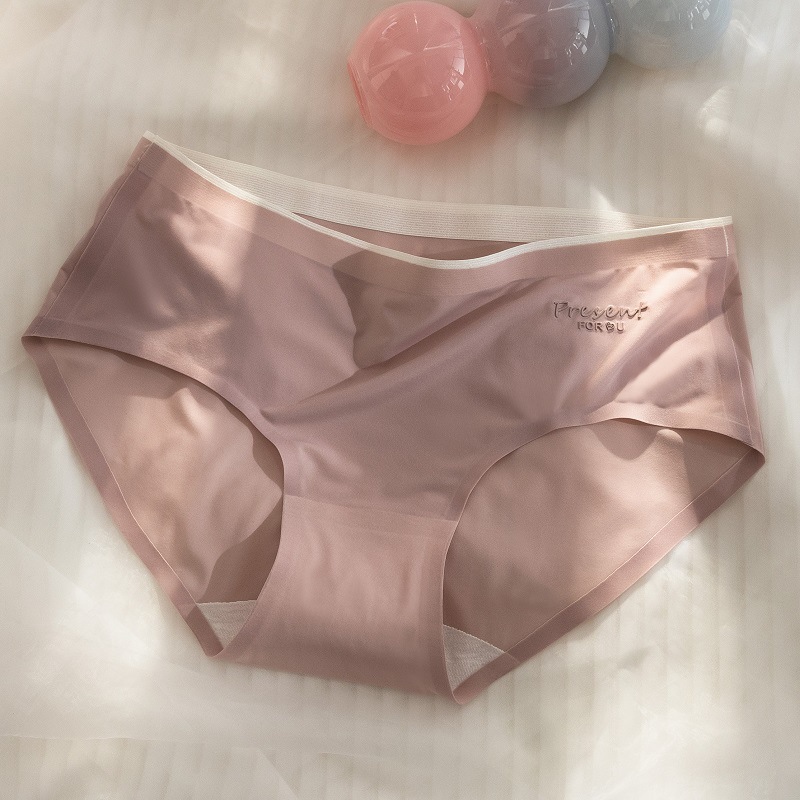 Ropa interior de seda de hielo para mujer de verano delgado de algodón puro entrepierna antibacteriana cintura media chica transpirable triángulo pantalones cortos ropa interior sin costuras