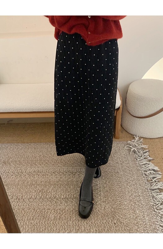 复古时髦加厚波点半身裙女2025秋冬新款高腰休闲显瘦包臀直筒裙女|undefined