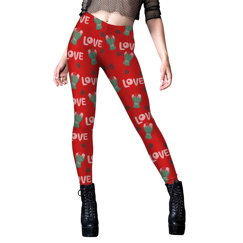 New European and American women's pants, popular Valentine's Day heart-print yoga tight-fitting fitness leggings direct sale New European and American women's pants, popular Valentine's Day heart-print yoga tight-fitting fitness leggings direct sale