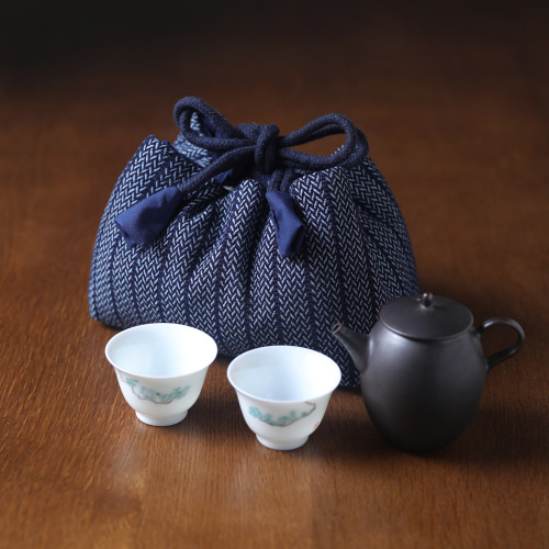 Erya blue thickened teapot tea set teacup storage bag travel bag cloth bag Dunhuang one pot two cup cloth bag