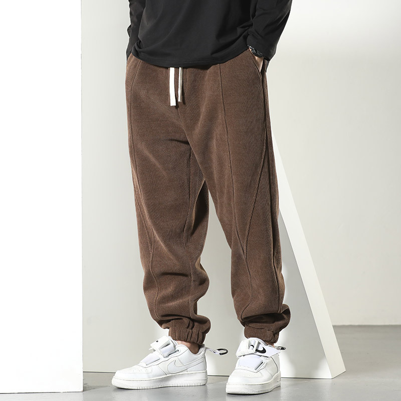 Plus size casual pants men's trendy chenille autumn and winter fat loose ankle-tied hip hop stitching sports pants trousers