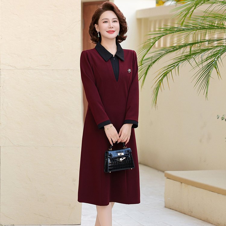 中年妈妈秋装连衣裙中长款阔太太裙子50岁中老年女秋季长袖打底裙|undefined