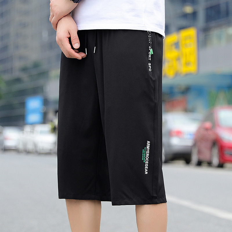 Cropped Pants Men's Shorts Summer Thin Loose Sports Pants Outer Wear Ice Silk Quick-drying Beach Casual Pants for Men